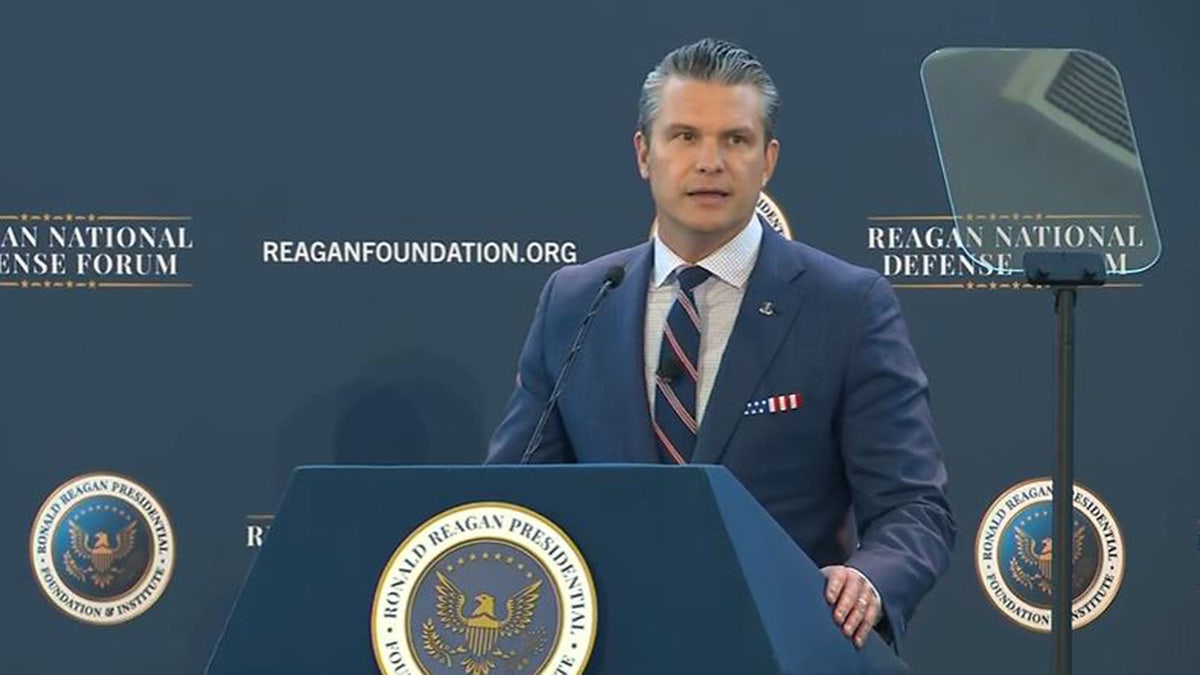 Secretary of War Pete Hegseth delivers the keynote address at the Reagan National Defense Forum, Saturday, Dec. 6, 2025, in Simi Valley, Calif.