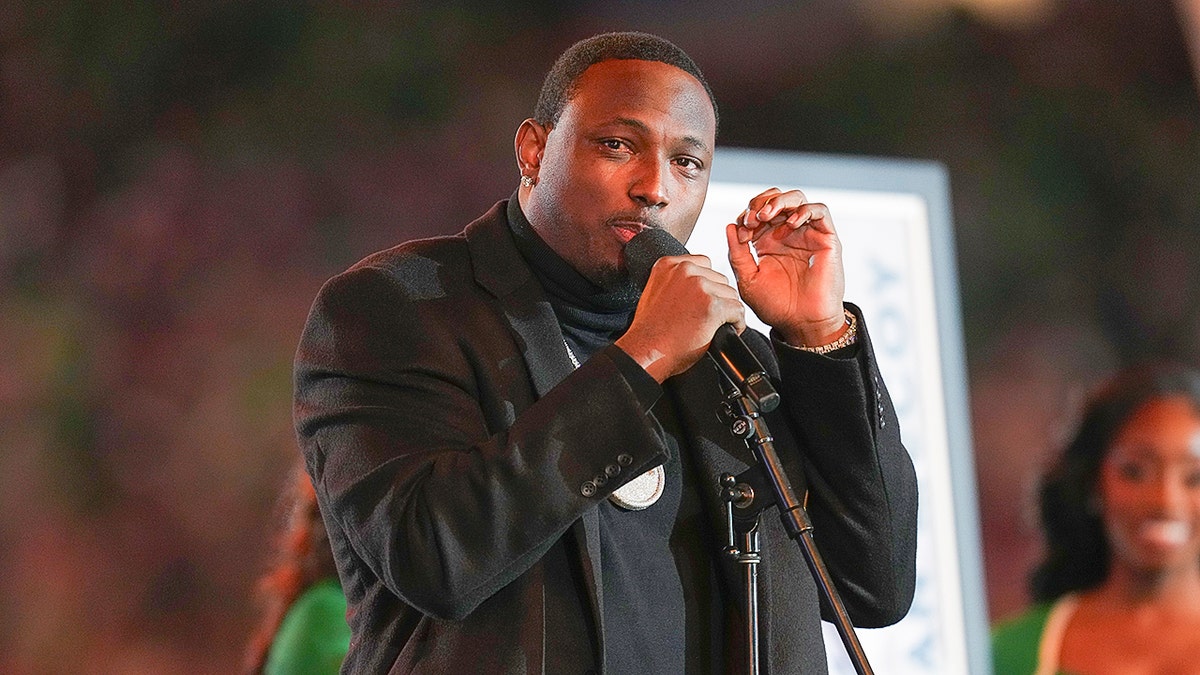 LeSean McCoy speaks at Lincoln Financial Field