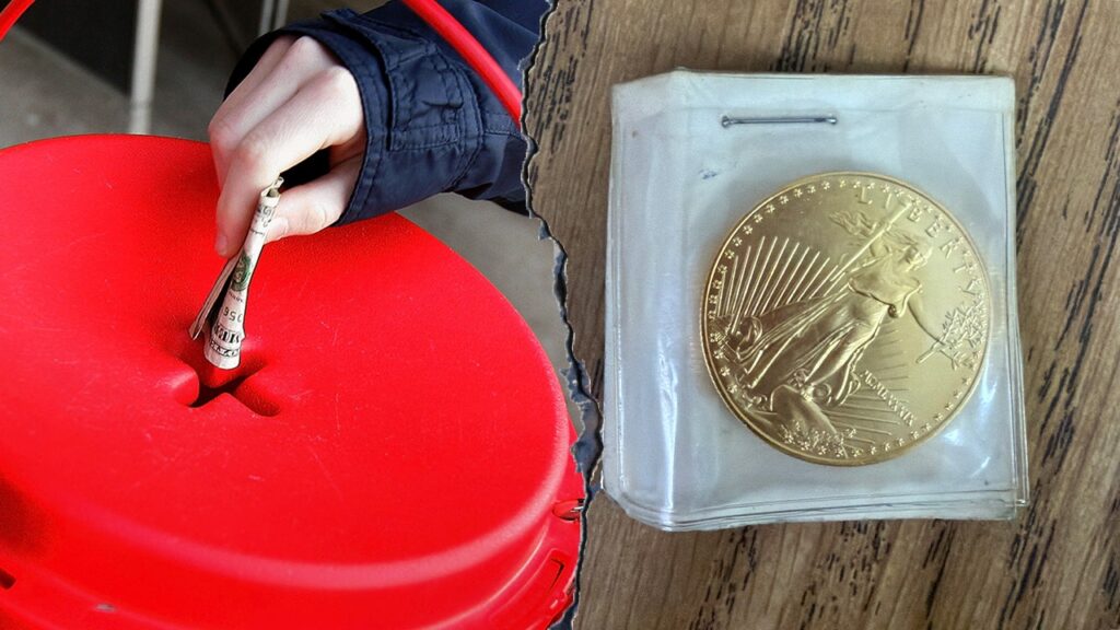 Mystery donor drops gold coin worth thousands in Salvation Army donation bucket: ‘We are sincerely grateful’
