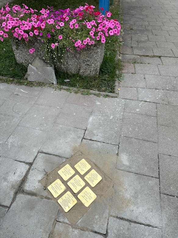 The family’s memorial blocks in the pavement of Spisska Stara Ves.
