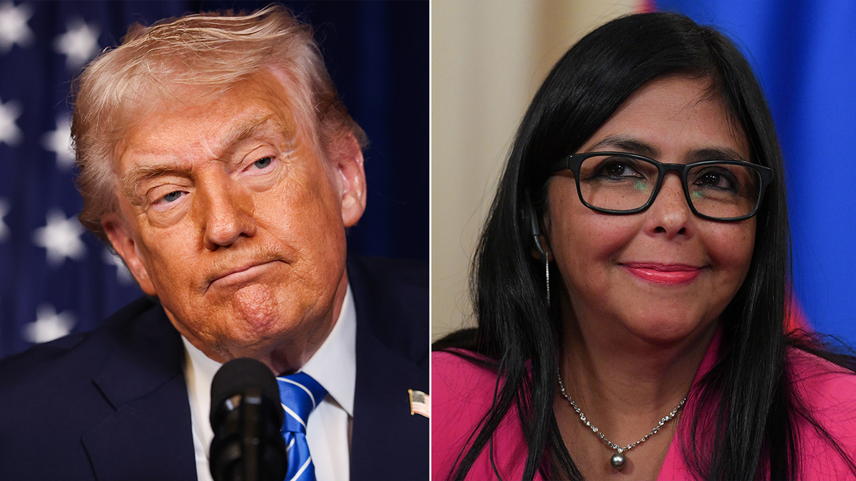 A side by side photo of President Donald Trump and Venezuelan Vice President Delcy Rodriguez.