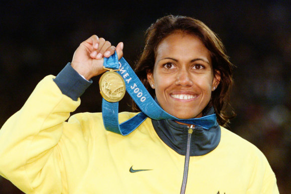 Cathy Freeman after winning Olympic gold in Sydney.