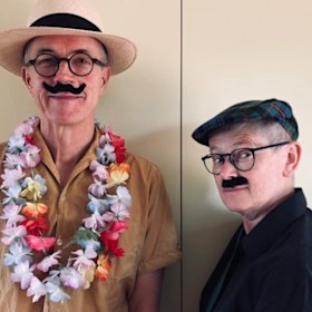 “There’s a goofy, slapstick thing between us,” Peta says. “Through my PhD, I wore a stick-on moustache, the academic to his professor … we’re both clowns.”