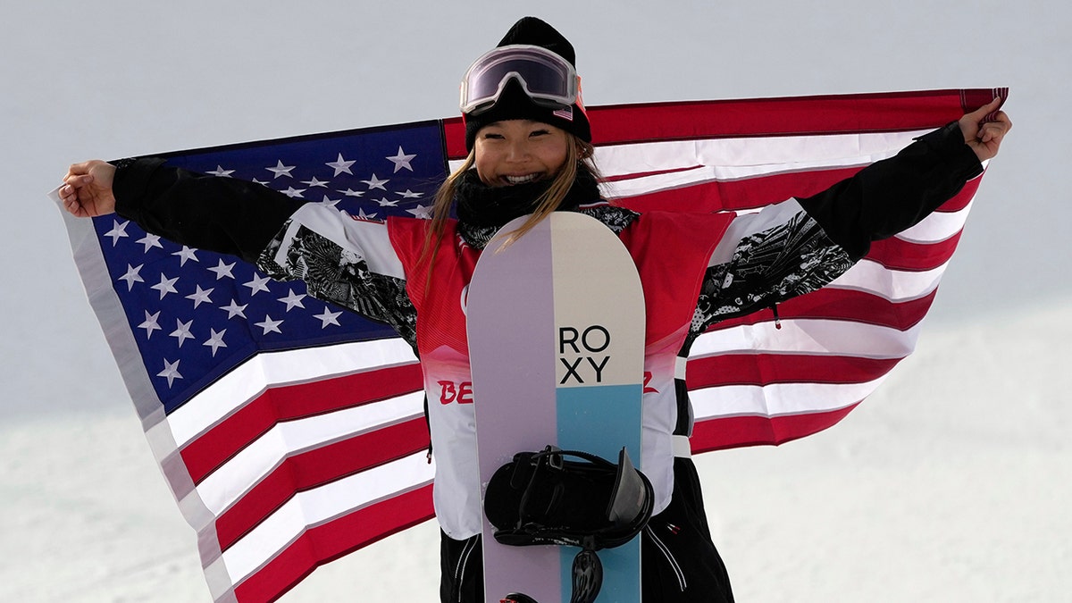 Chloe Kim celebrates