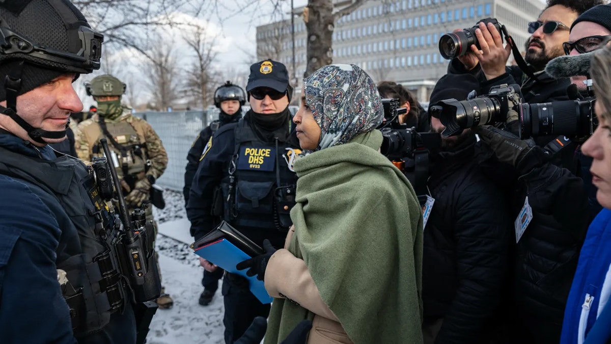 Ilhan Omar arrives at federal building in Minneapolis