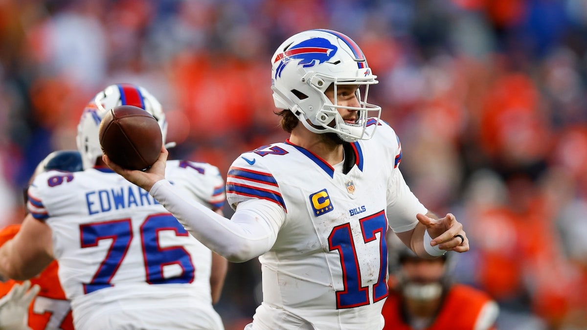 Josh Allen of the Buffalo Bills throws a pass against the Broncos during the AFC Divisional Playoff game on Jan. 17, 2026, in Denver. (Justin Edmonds/Getty Images)