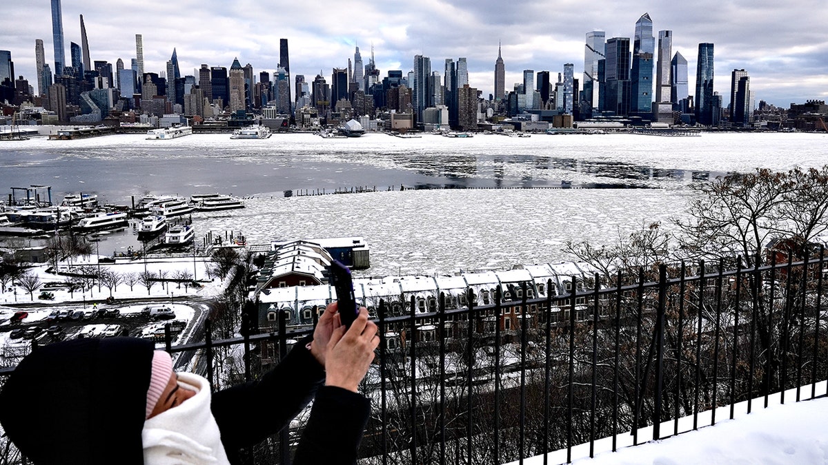 Ice floats on the Hudson River