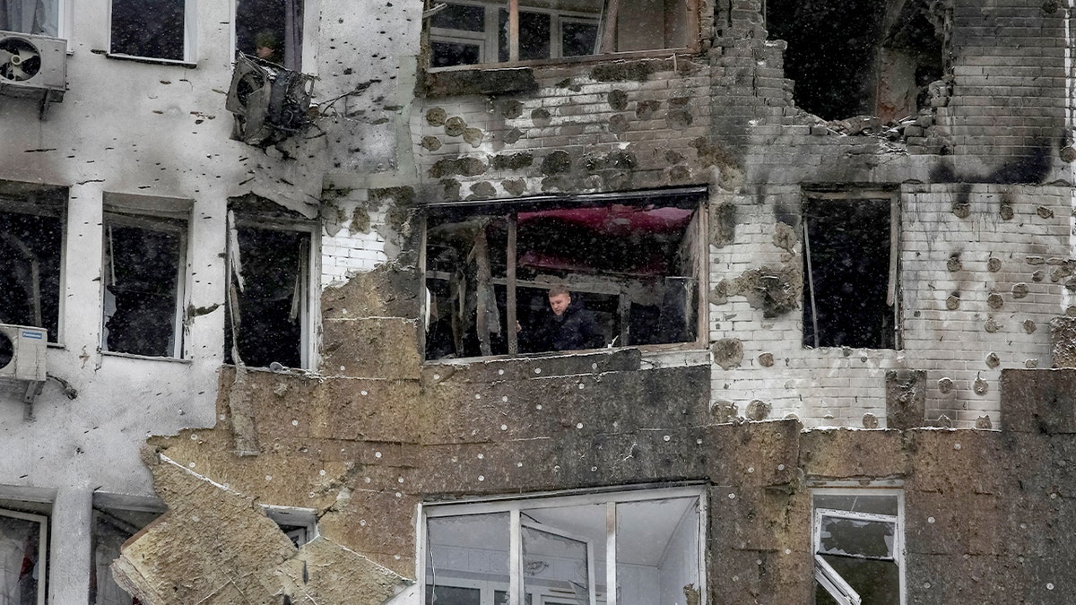 Damaged apartment building in Ukraine