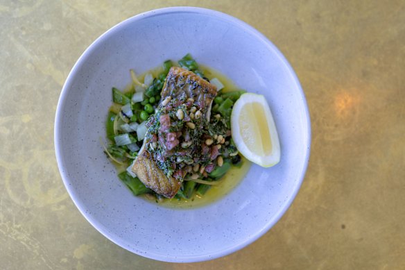 The barramundi and spring vegetables.