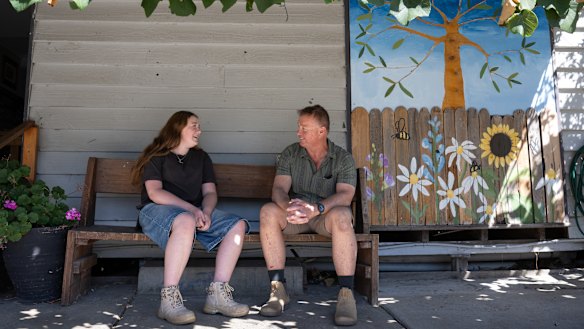 Mimi Highgate talking to teacher Steve Maison at Mount Eliza Secondary College.