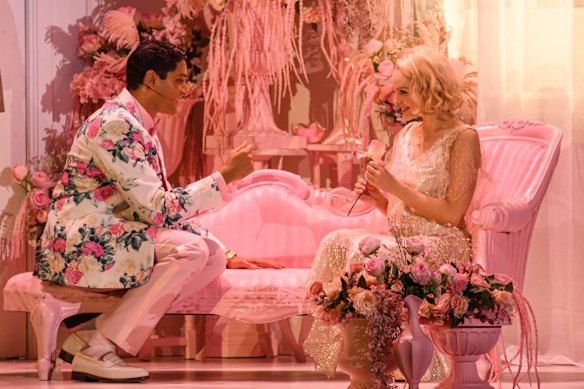 Shiv Palekar as Jay Gatsby and Jess Vickers as Daisy Buchanan in a new stage adaptation of The Great Gatsby.