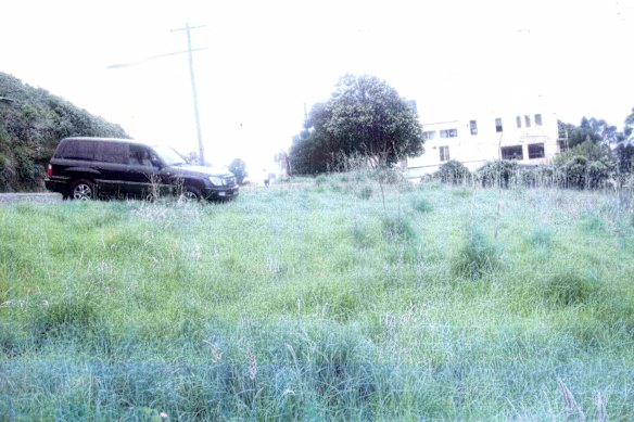 A photo, tendered in court, showing a car belonging to Peter Khouri’s father parked on the road reserve above the land.