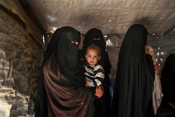 Australian women with their children in Al-Hawl camp in northern Syria in 2019.