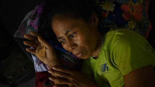 Maia Domingas, 38, has advanced cervical cancer and lies in the gynaecology unit ward waiting to see if she is eligible for treatment overseas.