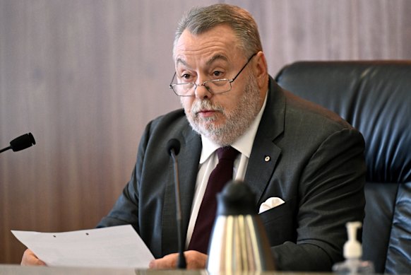 Commissioner Stuart Wood KC at the Commission of Inquiry on Wednesday.