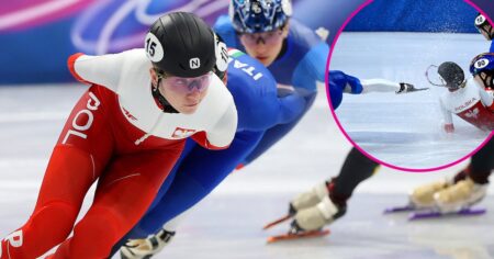 Olympic Speed Skater Cut in Face by Skate in Gnarly Scene, Taken Off the Ice on a Stretcher