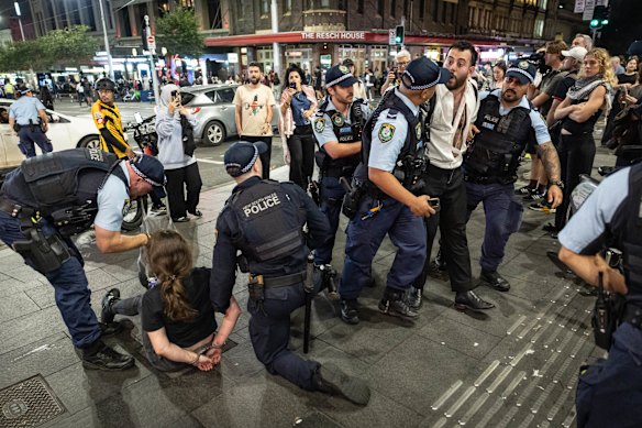 Police stopped protesters marching through the Sydney CBD.