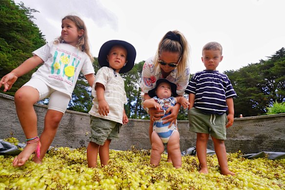 Lisa Sapounas of Dingley Village with her children  Kristina, 5, Yianni, 2,  Alexander, 6 months, and Dimitri, 3, in Red Hill.