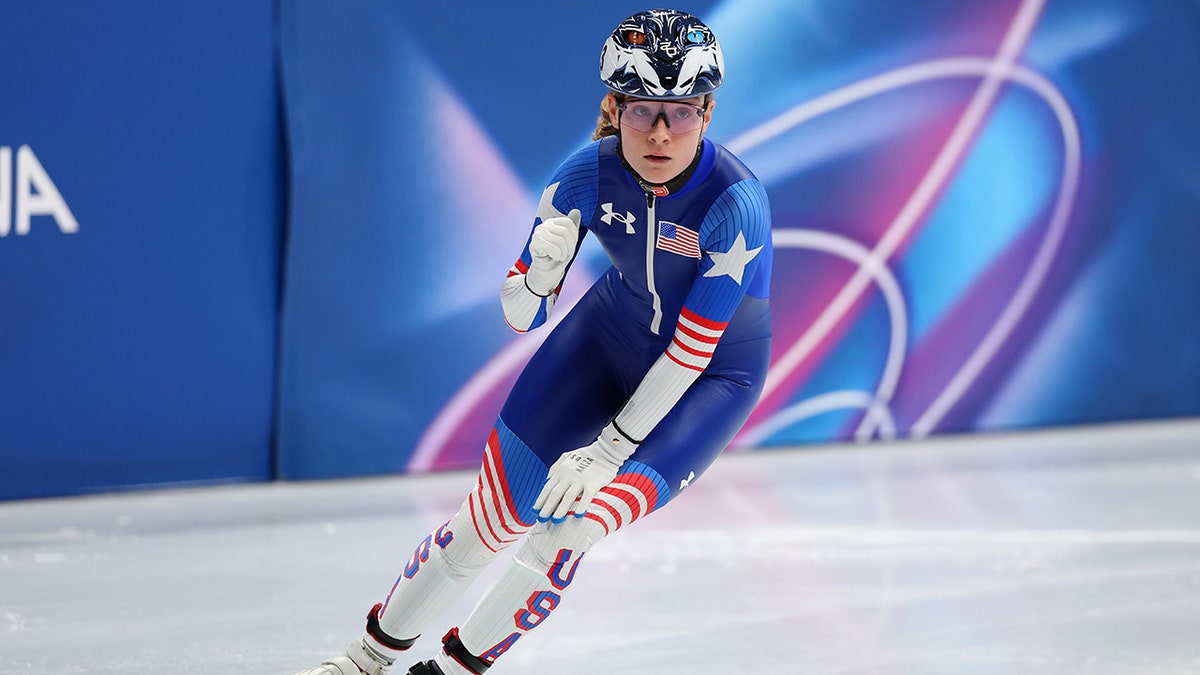 Corinne Stoddard reacts after competing at the Olympics