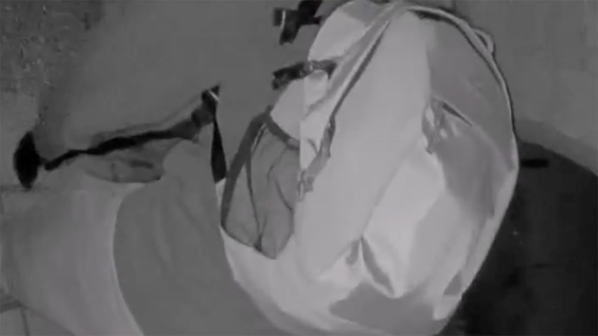 A view from a doorbell camera showing an armed individual outside the residence of Nancy Guthrie in Tucson, Arizona