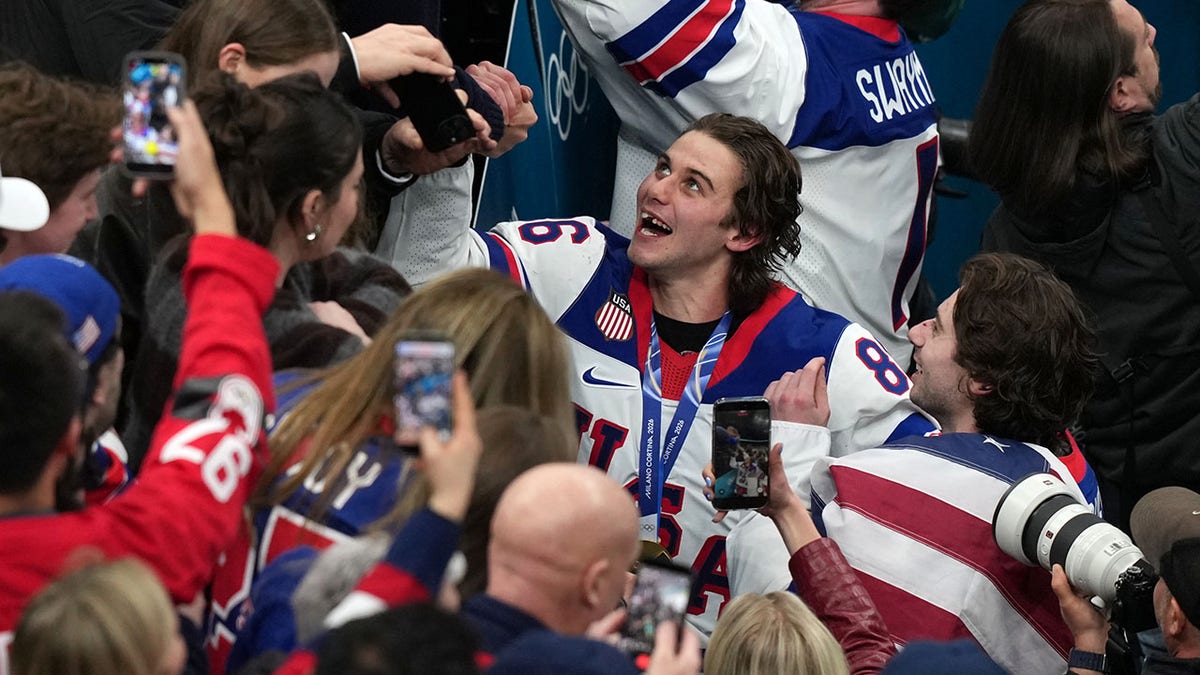 Jack Hughes with the fans