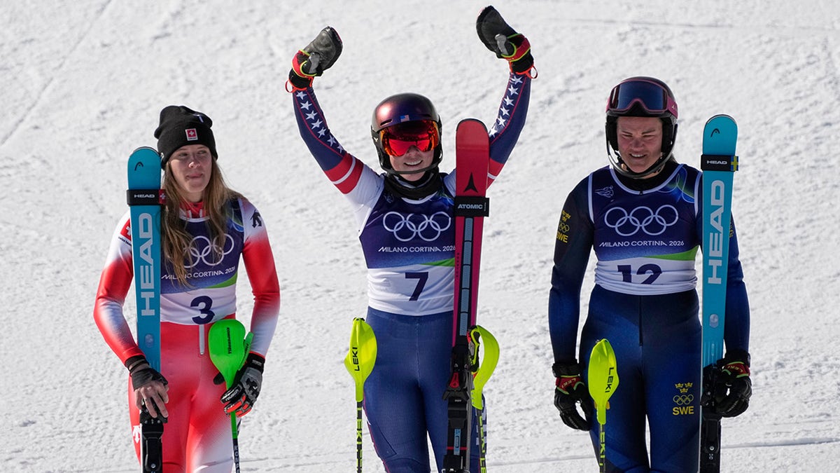Mikaela Shiffrin celebrates
