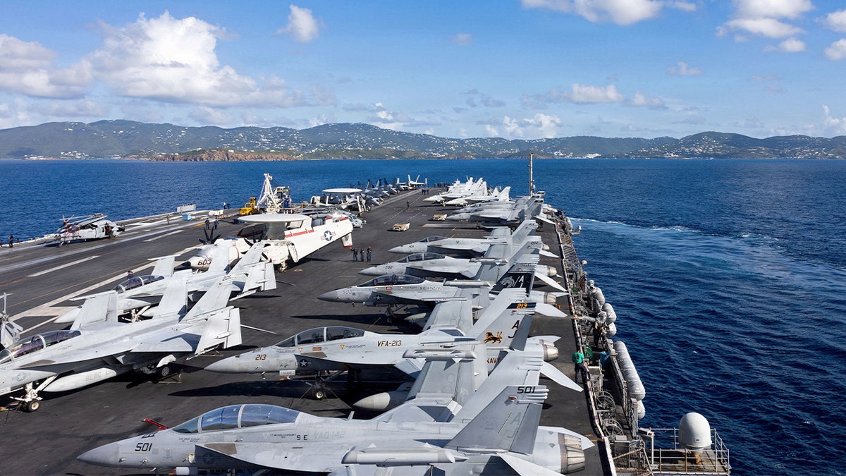 The world's largest aircraft carrier, the U.S. Navy nuclear-powered Ford-class aircraft carrier USS Gerald R. Ford (CVN 78) arrives in St. Thomas, U.S. Virgin Islands, Dec. 1, 2025.