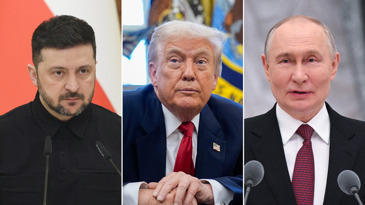 Volodymyr Zelenskyy, Donald Trump and Vladimir Putin