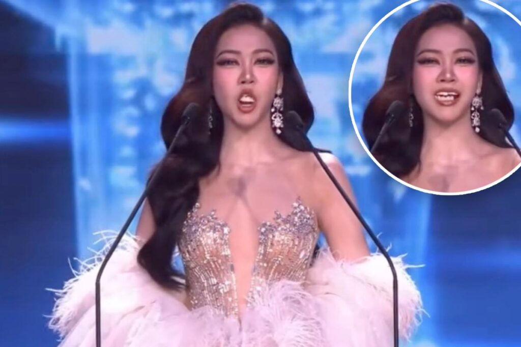 Unlucky beauty pageant contestant shocks viewers after losing her teeth mid-speech — then bravely continues on