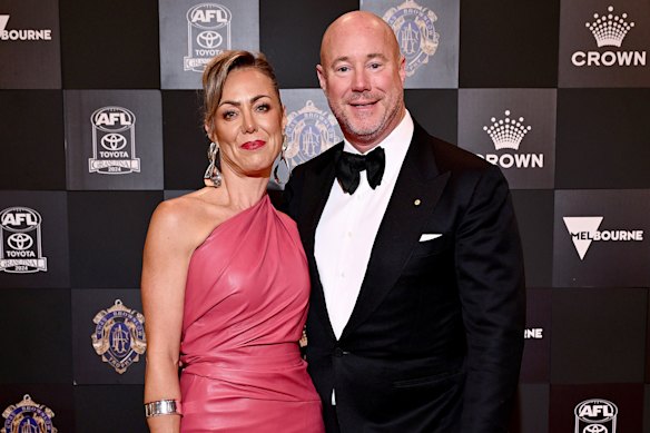 Cate and Luke Sayers at the Brownlow Medal ceremony in September 2024, three months before the photo scandal erupted.