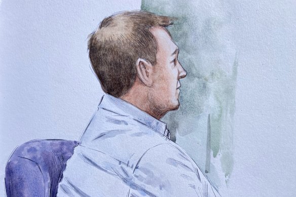 A court sketch of Cameron Pearson, who has been jailed for murdering his partner, Perth lawyer Alice McShera.