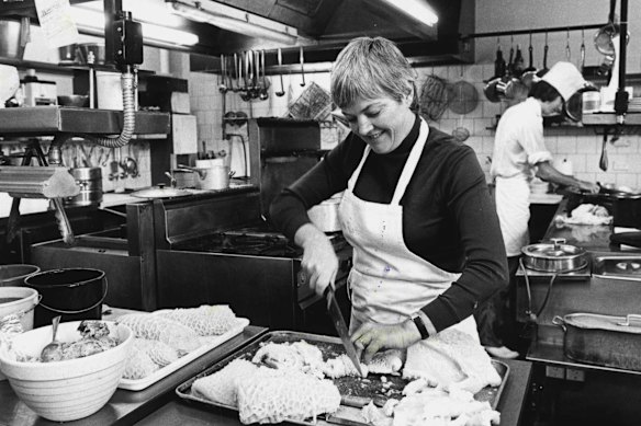 Stephanie Alexander in the kitchen of her Hawthorn restaurant in 1981. 