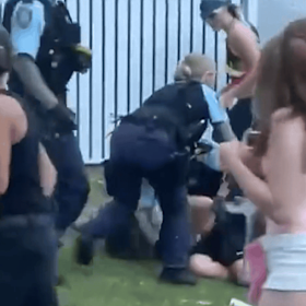 CCTV footage obtained by Nine News shows crowds of teenagers surrounding the suburban home before the situation escalated.