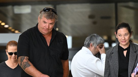 Brian Allan Smith (left) and lawyer Amanda Rossow (right) leave Ipswich Magistrates Court on Wednesday.