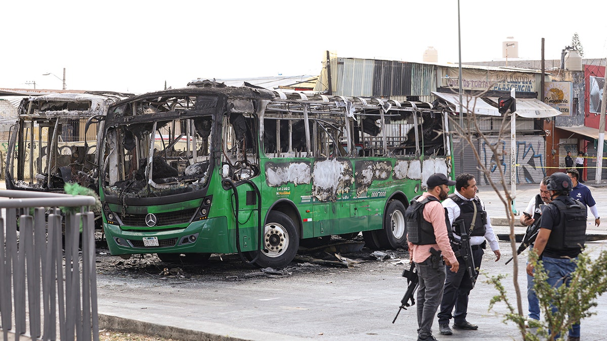 Burned out bus near Guadalajara