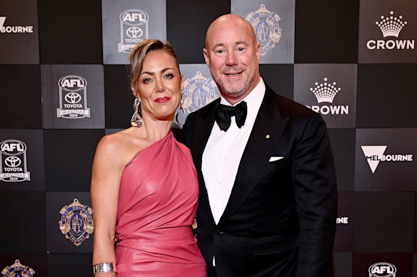 Cate and Luke Sayers at the Brownlow Medal in September 2024, shortly before the photo scandal erupted.