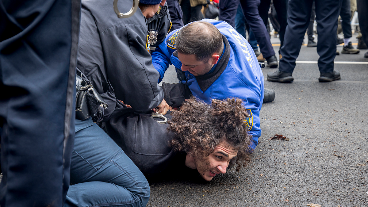 Emir Balat, 18, is arrested after throwing an alleged IED at anti-Mamdani protesters in Manhattan