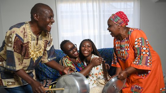 Heathdale Christian College student Sarah Irungu and her family celebrate the student’s 96.6 ATAR score on Thursday.