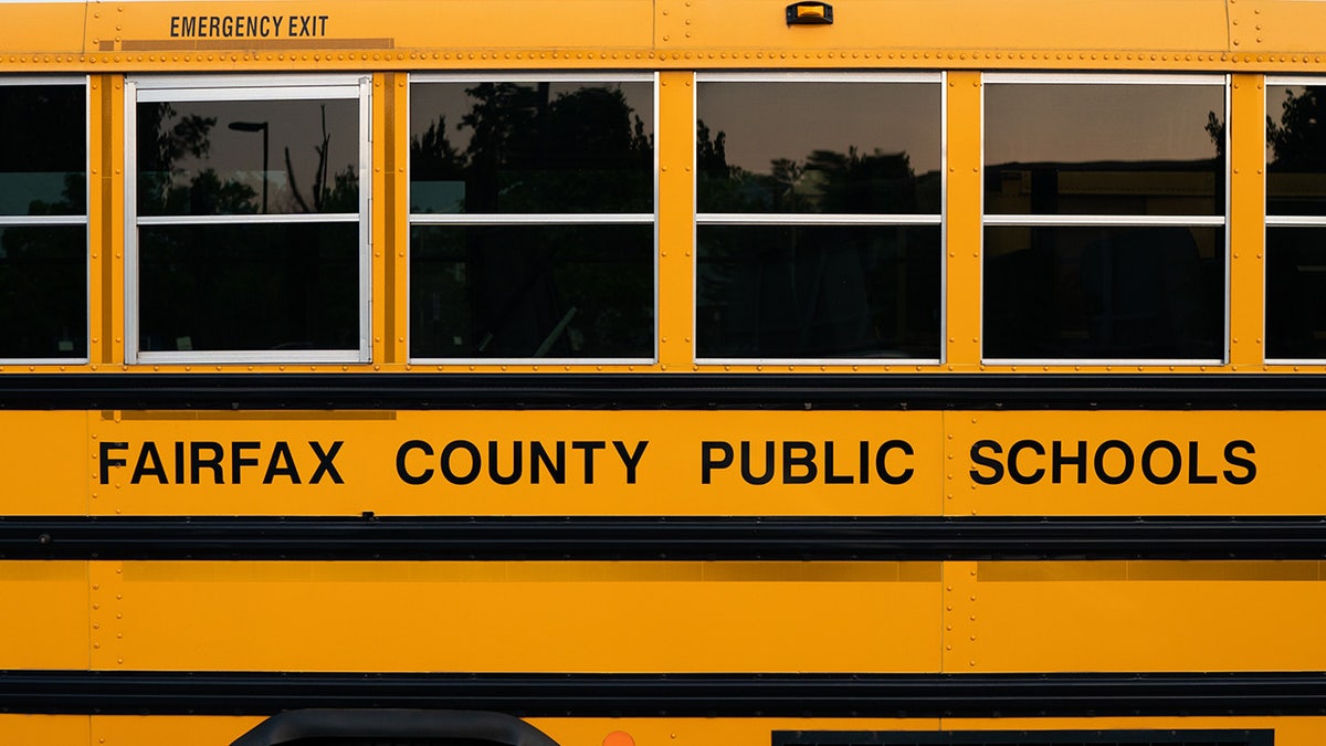 A school bus reading "Fairfax County Public Schools."