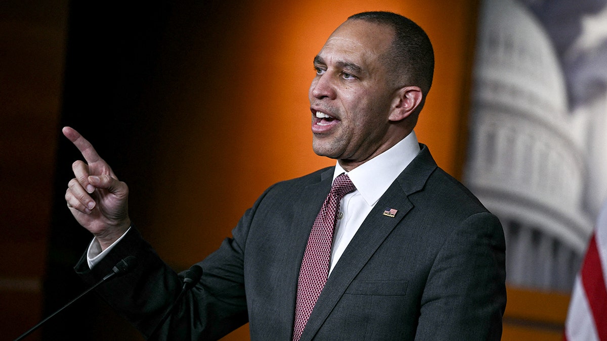 House Minority Leader Hakeem Jeffries speaks at a press conference.