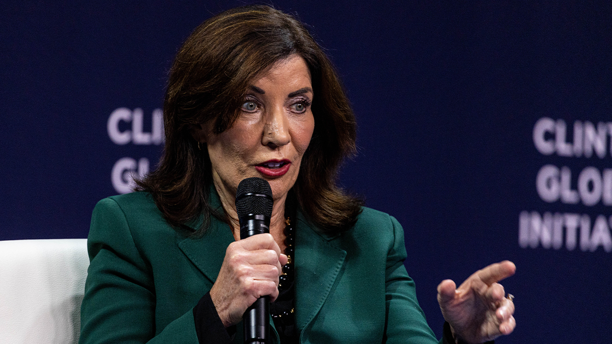 New York Governor Kathy Hochul speaks at a climate event.