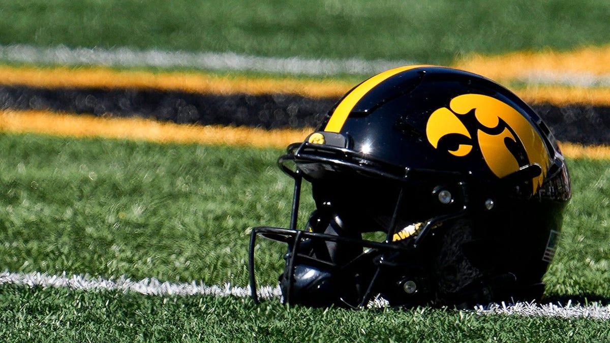 An Iowa Hawkeyes football helmet