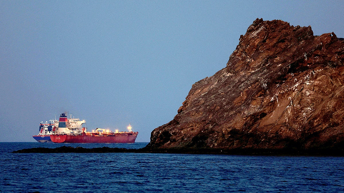 The Callisto tanker sitting anchored in the water near Muscat, Oman, as the traffic is down in the Strait of Hormuz.
