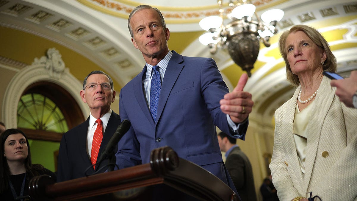 Senate Majority Leader John Thune, R-S.D., speaks at Senate GOP leadership press conference.