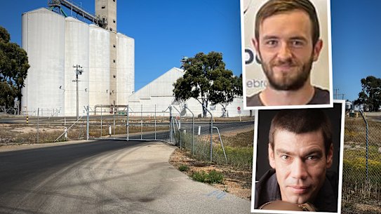 Lachlan Bowles (top right) shot dead Terry Czernowski (bottom right) at Moynes Grain Silos in Kellerberrin.