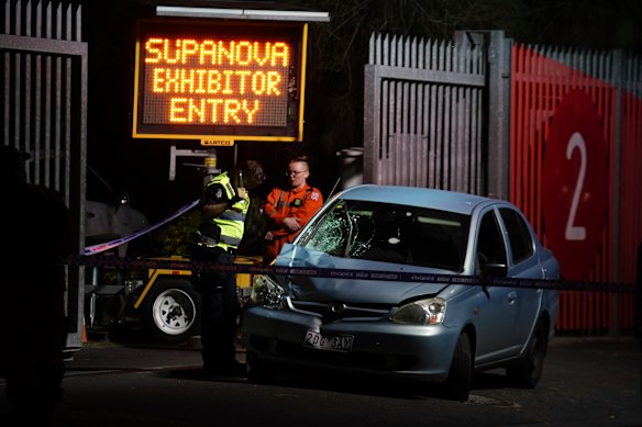 Emergency services staff at the scene of the crash on Saturday night.