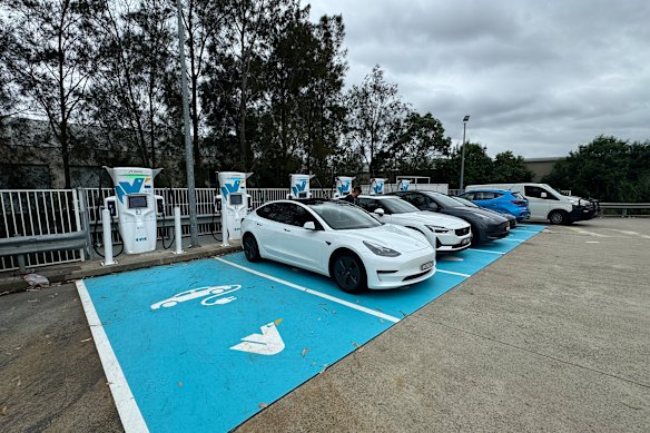 An EV charging station at Seven Hills.