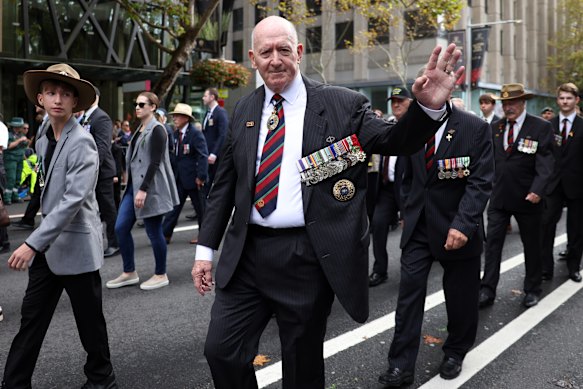 Former governor-general Peter Cosgrove in last year’s Anzac Day march.