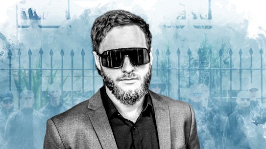 Joel Davis led a neo-Nazi protest outside NSW Parliament. 