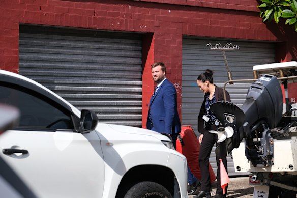 Detectives combing the street outside Viki Graham’s unit in Balmain a day after her alleged hammer attack on a relative in hospital.